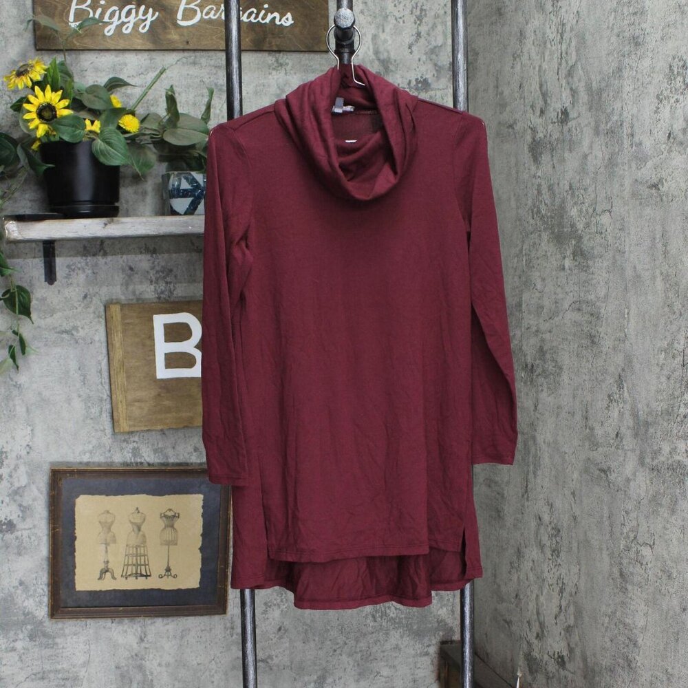 Lisa Rinna Womens Long Sleeve Turtleneck Mini Ribbed Shirt Maroon Red XSP